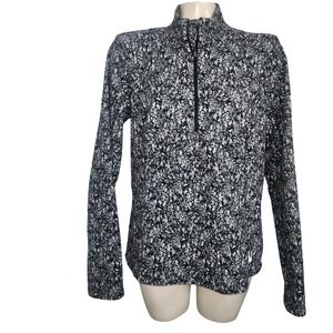 Spyder Active Womens Quarter Zip Pullover Black White Marbled Print Top L